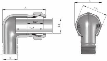 Typ WA Winkel, mit Außengewinde Abmessungen und Gewichte Anschlussgewinde R ISO 7/1 Stahlrohr Siederohr PE-Rohr Rohraußen-Ø Gewicht [ kg ] Rohraußen-Ø
