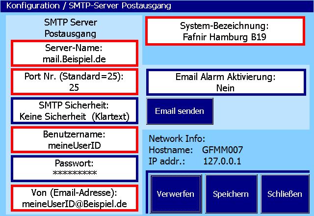 SMTP-Server (E-Mail, Postausgang) Hauptfenster -> System-Funktionen -> Konfiguration -> SMTP-Server Die Konfiguration des SMTP-Servers ist nur möglich, wenn die Netzwerk- Einstellungen im Kapitel