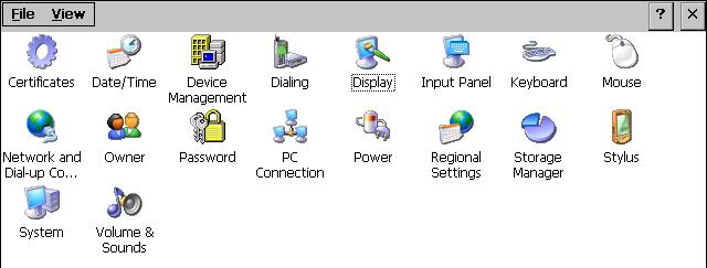 Control-Panel Hauptfenster -> System-Funktionen -> Konfiguration -> Ctrl.Panel Diese Funktion öffnet das Standard Windows CE Control-Panel.