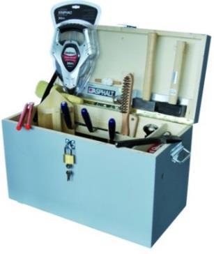 1-001638 Strassenbauer- Werkzeugkiste gefüllt mit 33 Qualitätswerkzeugen, Kiste aus massivem Tannenholz mit