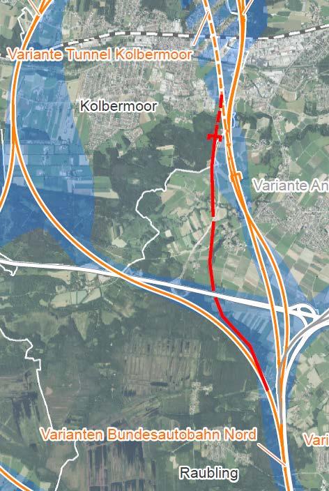 Grobtrassen-Entwicklung Beispiele bereits gesammelter Vorschläge aus der Region Trassenvorschlag im Bereich Pang und Westerndorf: Trasse oberirdisch, aber