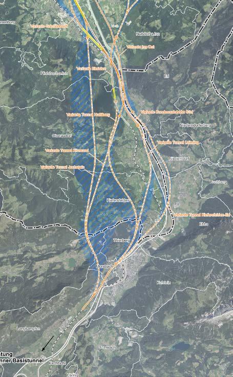 Grobtrassen-Entwicklung Beispiele bereits gesammelter Vorschläge aus der Region Trassenvorschlag Tunnel Kaisergebirge : Verknüpfung regional auf Bereiche Langkampfen/Fischteil und Fischbach/Einöden