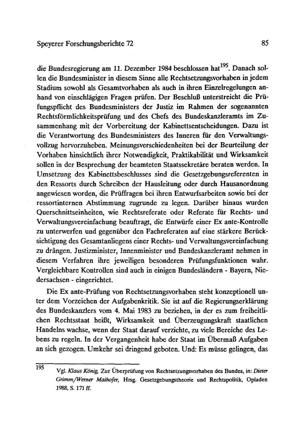 Speyerer Forschungsberichte 72 85 die Bundesregierung am 11.