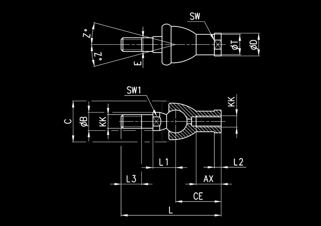 KATALOG > Version 8.7 > Zylinder Serie 62 - Aluminiumprofil Gelenkauge Mod. GA ISO 839 Werkstoff: Stahl verzinkt Gelenkauge Mod.