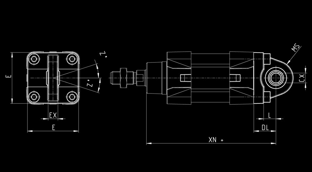 > Zylinder Serie 62 - Aluminiumprofil KATALOG > Version 8.7 Schwenklager hinten Mod. L Werkstoff: Aluminium Schwenklager 4 Schrauben Mod.