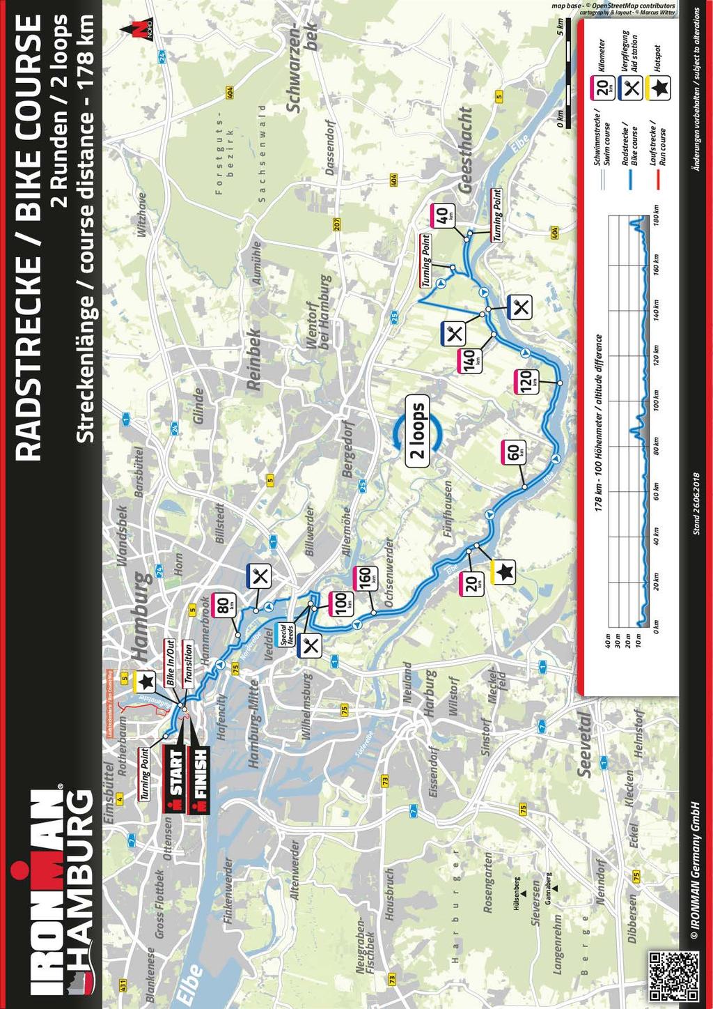 BIKE COURSE Lenght: 178km 4 Aid stations: Total altitude: 100m loops: 2 3 Penalty