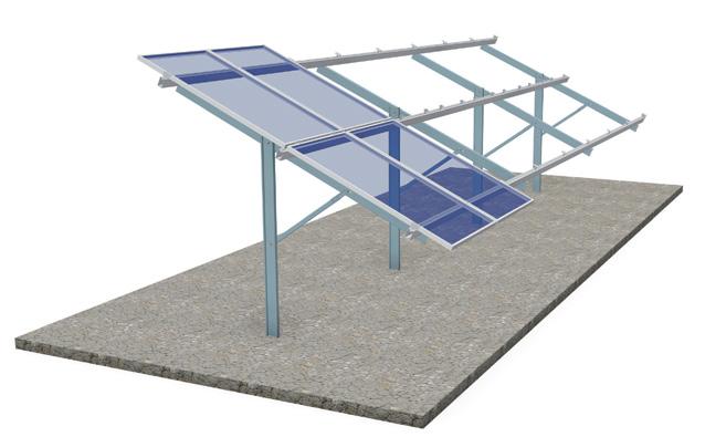 Ground mount system With rammed post, ground screw and concrete foundations Ground mount system, dual-base, three rows of modules, vertical installation Ground mount system, dual-base, four rows of