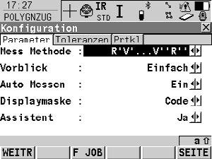 17.2 Konfiguration von Polygonzug Zugriff Schritt-für-Schritt Schritt Beschreibung 1. PROG. Die PROG Taste öffnet TPS1200+ /TS30/TM30 Programme, das Menü der Applikationsprogramme. 2.