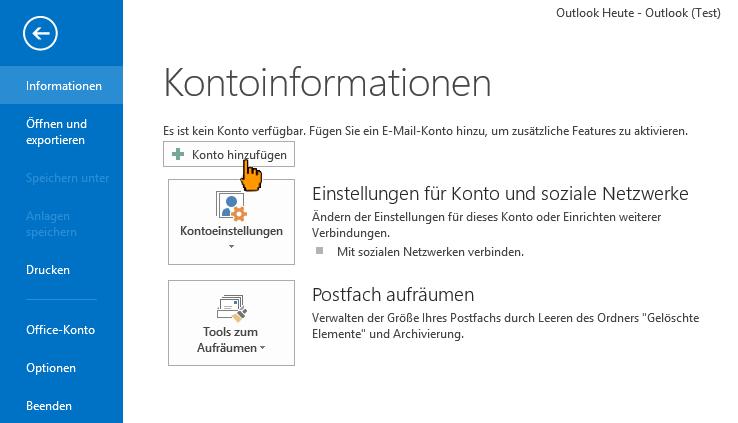 3. E-Mailkonfiguration für Outlook 2013 Öffnen Sie das Programm Outlook 2013. Klicken Sie in der Menüleiste auf Datei.