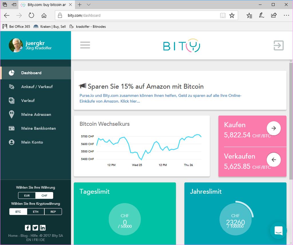 Kaufen von Bitcoin Beispiele: Bity.