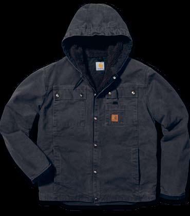 Full-length center front zipper with inside storm flap. Mock-neck collar with zip through. Two sherpa-lined lower-front pockets. Map pocket on left chest. Left-chest pocket with media port opening.