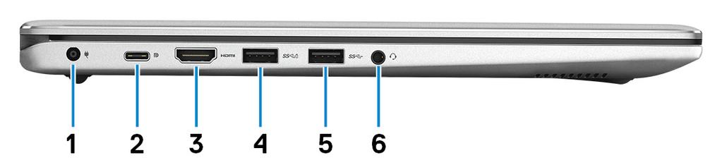 Links GUID-87F8E205-EF5D-40AF-B856-E3750FC8ABE5 1 Netzadapteranschluss Schließen Sie einen Netzadapter an, um den Computer mit Strom zu versorgen und den Akku zu laden. 2 USB 3.