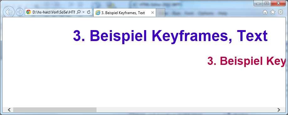 Animation / Keyframes: 3. Beispiel (Text) Die untere Überschrift ist deutlich langsamer. Fachbereich AI, Entwicklung multimedialer Anwendungen 33 Animation / Keyframes: 4.