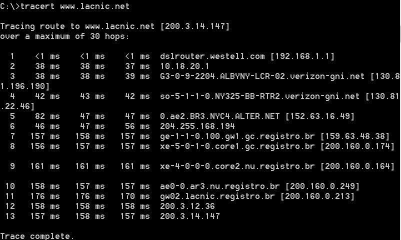 g. Geben Sie tracert www.lacnic.net ein. Was passiert in Hop 7?