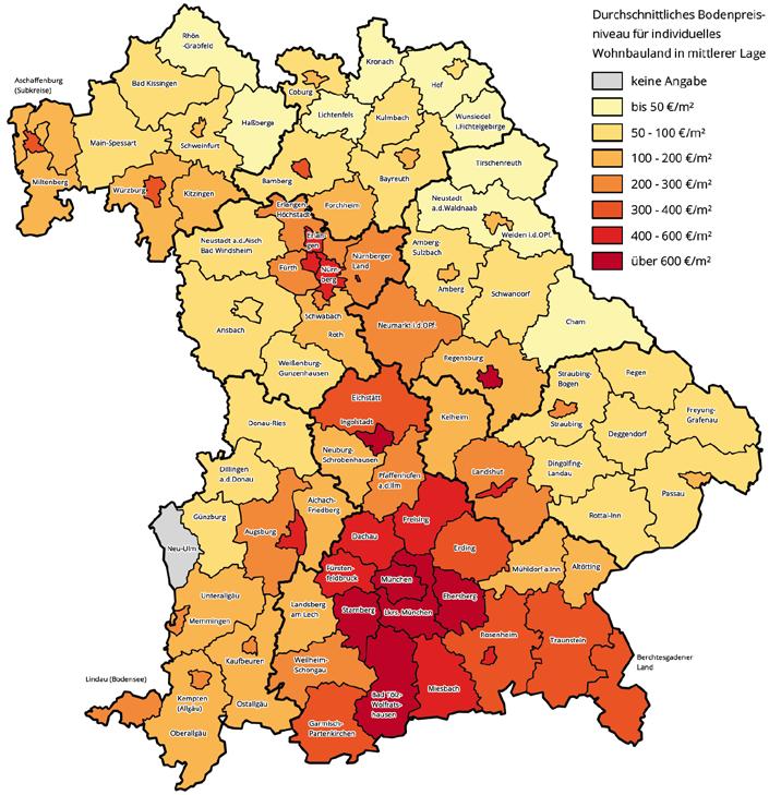 Die gemeldeten Bodenpreisniveaus beziehen sich auf eine mittlere Lage in dem jeweiligen Zuständigkeitsgebiet.