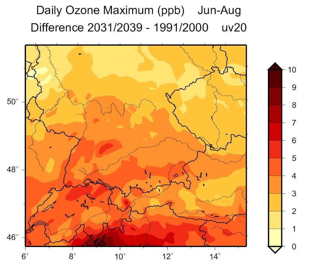 Regional Air Quality change in Southern Germany Ozone