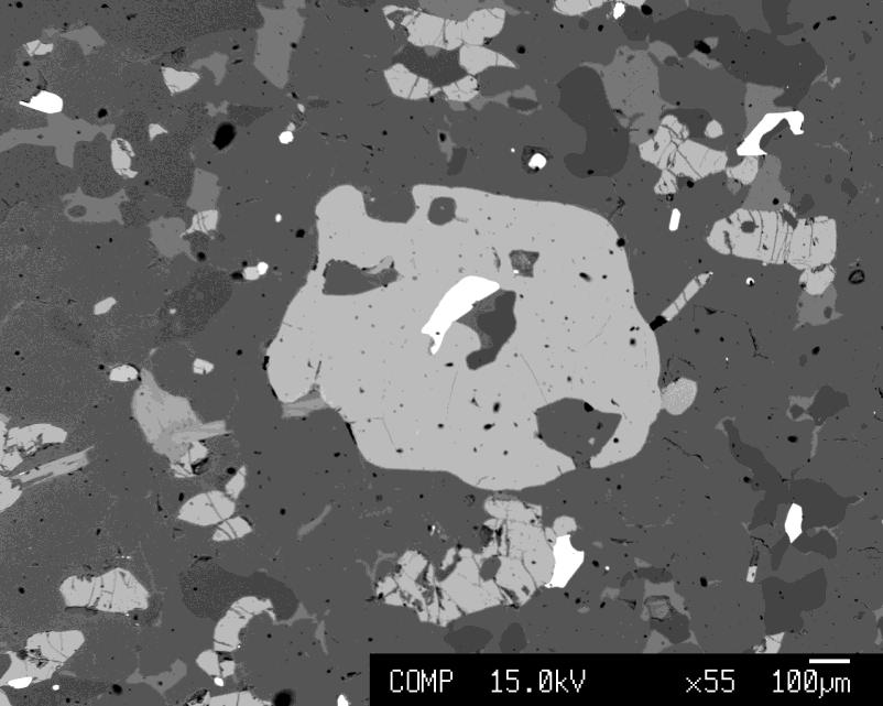 Il Qz Grt Pl Abbildung 41: BSE-Bild eines Granates mit Einschlüssen von Quarz, Plagioklas und Ilmenit, Probe D02.