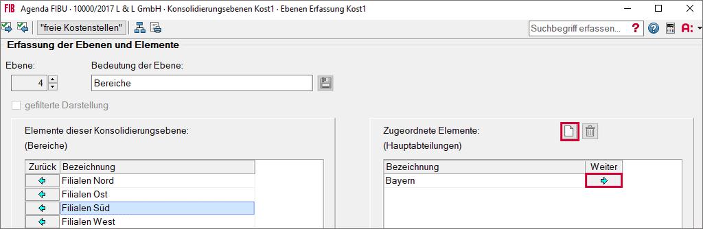 <Speichern>. 3. Über bei»zugeordnete Elemente«weiter in die nächste Ebene.