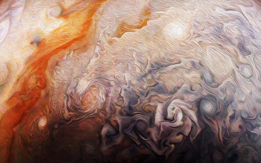 Abstraktes Jupiter-Kunstwerk Original-Bild: Nahaufnahme der Stürme in der