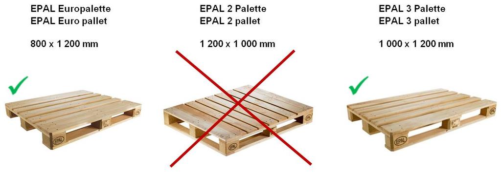 7.3 Transportbedingungen - Es dürfen ausschließlich Europaletten oder Euro-Gitterboxen nach der European Pallet Association e.v.