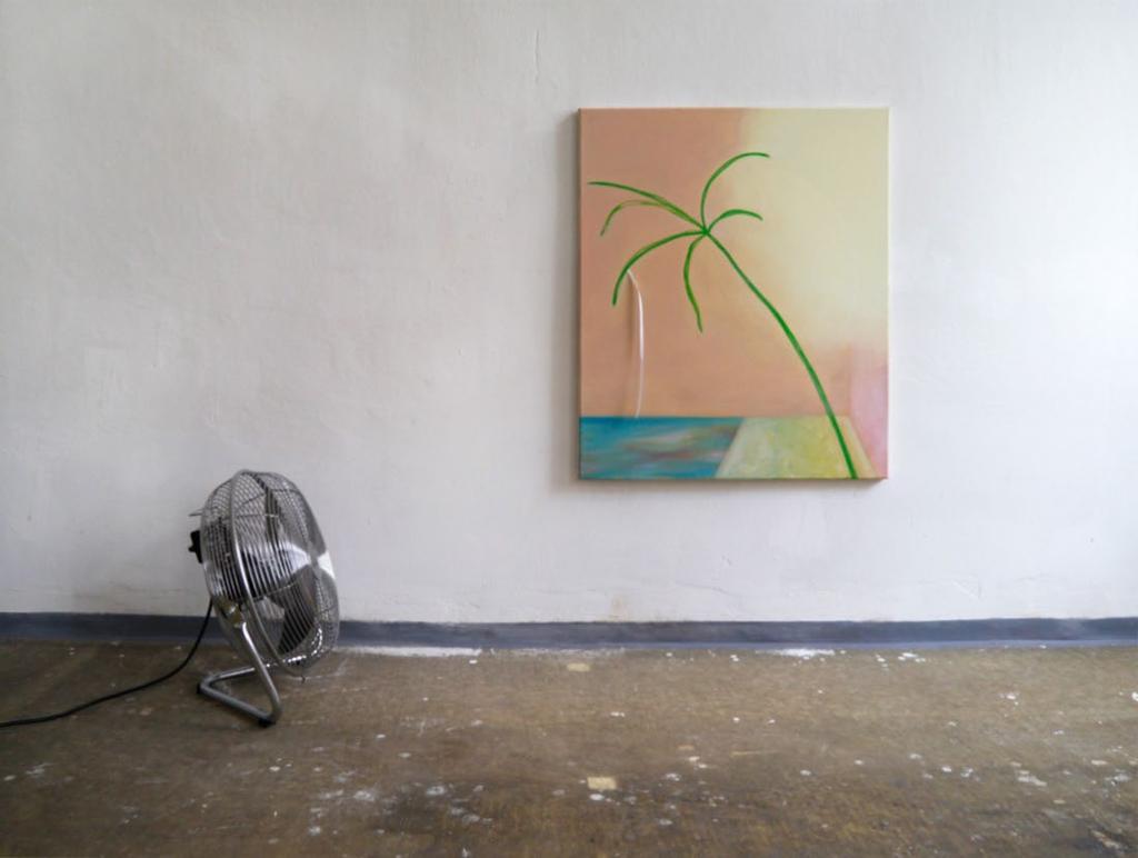 Palm tree, 2014 (fan), oil & acrylic