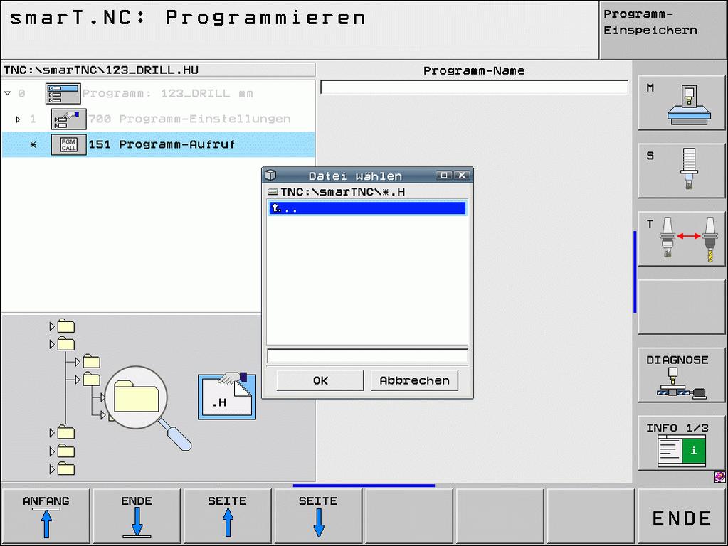 Bearbeitungen definieren Unit 151 Programm-Aufruf Mit dieser Unit können Sie von smart.nc aus ein beliebiges Programm mit folgenden Datei-Typen aufrufen: smart.nc Unit-Programm (Datei-Typ.
