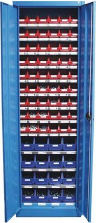 , EAN-Code und Mindestbestellmenge Armoire d atelier électrique II Tôle en acier, couleur: bleu, verrouillable - 9 étagères avec 54 boîtes de rangement robustes, taille 4, rouge - 3 étagères + base