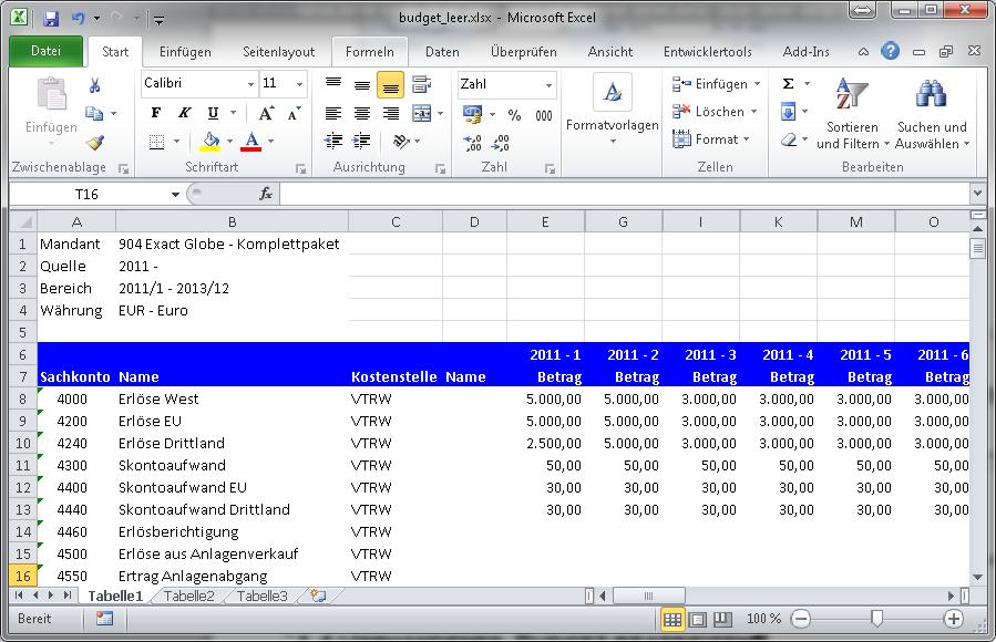 Variante 1: Separate Excel-Tabelle für jede Kostenstelle Wenn Sie das erste Mal ein Budget nach Kostenstellen erfassen, können Sie das Budget getrennt für jede Kostenstelle hochladen: Speichern Sie