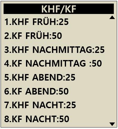 Bolus-Einstellung 1. KHF/KF Wird im Menü BZ Bolus-Kalkulator und Bolus verwendet (wenn die Berechnung ausgewählt wird), um die genaue Bolus-Abgabe zu berechnen.
