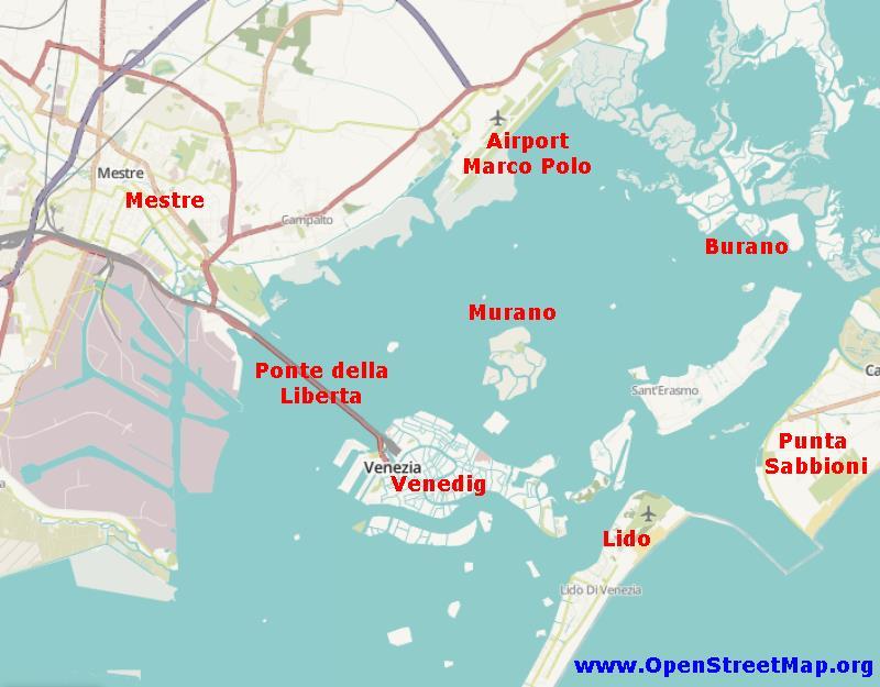Die Lagune von Venedig Der Plan von http://www.openstreetmap.org OpenStreetMap-Mitwirkende Wie Sie dem Plan entnehmen können, befinden sich in der Lagune von Venedig zahlreiche Inseln.