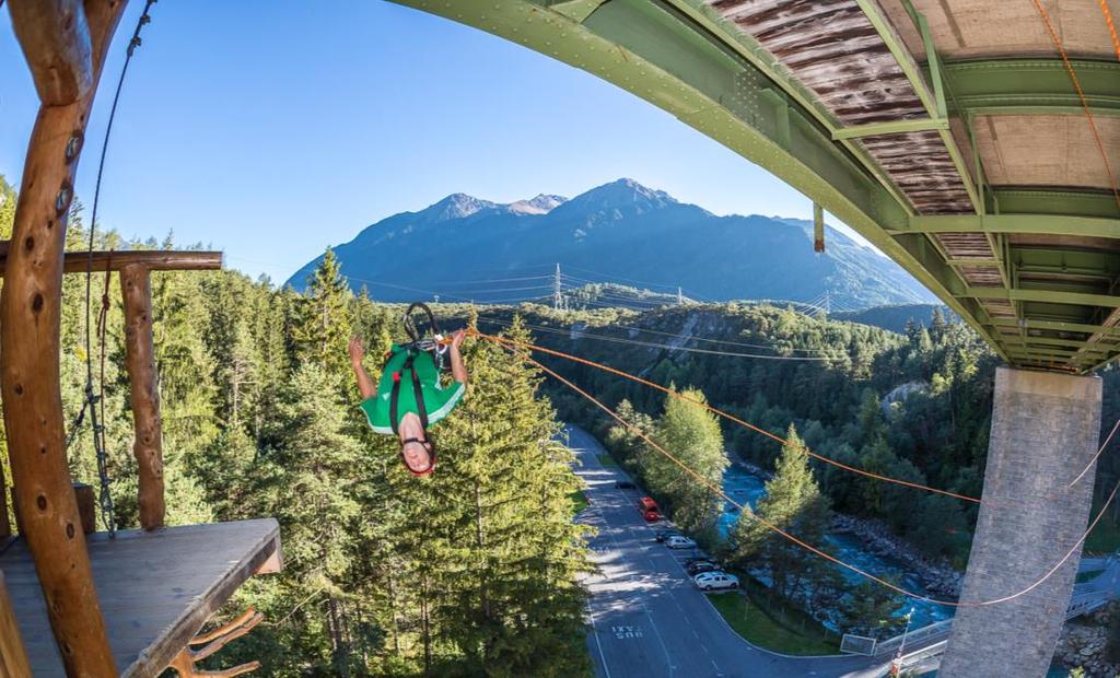 Outdoor AREA: facts and figures Hochseilgarten Air Trail in 27 m Höhe Flying Fox und Mega Swing MTB Freeride School