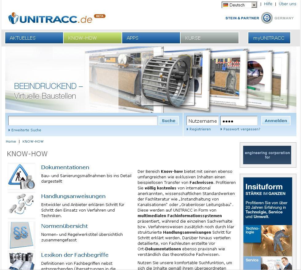 Freier Zugang zum Informationsbereich von www.unitracc.