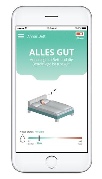 z z z App Die App alarmiert bei Verlassen des Bettes und bei Erkennung von Nässe.
