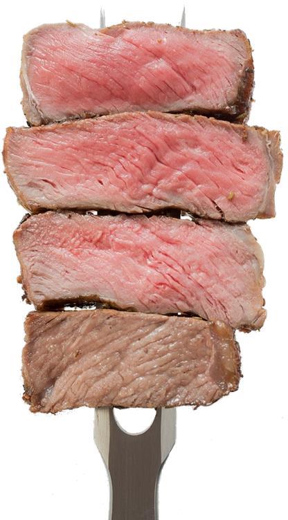 1. Stark blutig / Rare / Bleu Das Fleisch wird kräftig angebraten, erreicht eine Kerntemperatur von 40-45 C und ist damit noch blutig. Der austretende Fleischsaft ist dunkelrot. 2.