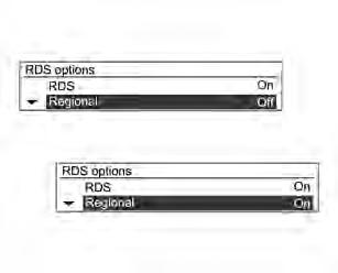 104 Infotainment System Im Menü RDS-Optionen den Multifunktionsknopf MENU-TUNE drehen, um zur Option RDS: Aus zu navigieren, und dann Taste MENU-TUNE drücken, um die RDS-Funktion einzuschalten.