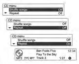 Infotainment System 115 Im Wiedergabemodus CD/MP3 zum Aufrufen des CD-Menüs die Taste MENU-TUNE drücken.