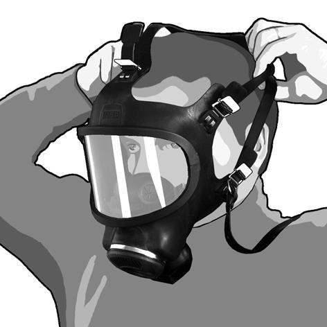Gebrauch MSA 3 Gebrauch Die Maske wird entweder am Band vor der Brust oder im Maskenbehälter getragen.