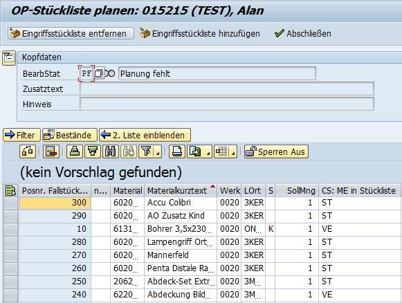 Die Eingriffsstücklisten aktualisieren sich automisch aus der Maximalstückliste und den SAP -Stammdaten. Aus den Eingriffsstücklisten werden Kommissionierungsstücklisten erstellt.