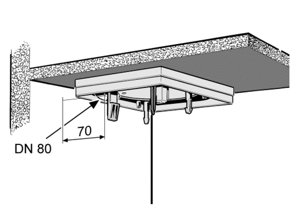 35 mm, Plattenwerkstoff beliebig Aluflexrohr AFR 80 zwischen Hauptleitung im Schacht und ER-Gerät, max. 2 m lang ( Zulassung).