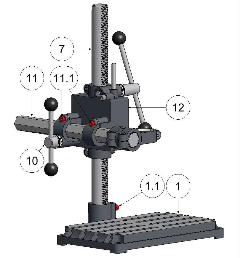 4. Drilling milling stands BF1240 BF1242 BF1243 BF1244 4.1 Versions Drilling milling stand BF1240 Solid steel column 500 mm, hexagonal steel boom 350 mm No. 24400 No.
