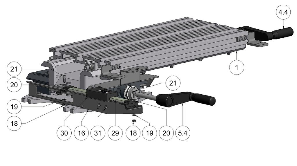 16. 2-axis coordinate tables K400 and K600 16.6 Mounting kit for mountable vernier scales for 2 axes and spindle Y-axis 16.6.3 Mounting the mountable vernier scale Y-axis 1. Use the hand crank (4.