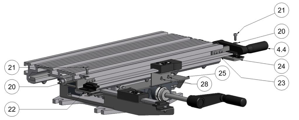 16. 2-axis coordinate tables K400 and K600 16.6 Mounting kit for mountable vernier scales for 2 axes and spindle Y-axis 16.6.4 Mounting the mountable vernier scale X-axis to K400 1.