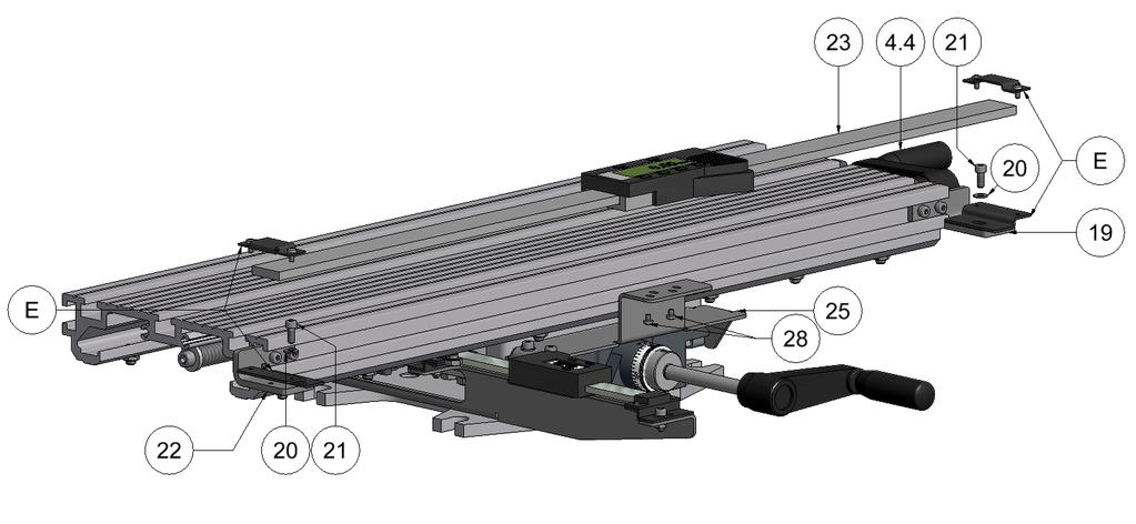 16. 2-axis coordinate tables K400 and K600 16.6 Mounting kit for mountable vernier scales for 2 axes and spindle Y-axis 16.6.5 Mounting the mountable vernier scale X-axis to K600 1.