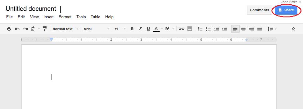 Das neue Dokument erscheint. Viele Funktionen des Google-Editors arbeiten ähnlich wie Microsoft Word. Step 3: Ein Google-Dokument gemeinsam nutzen a.