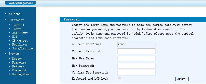 admin) New UserName: Enter new UserName New Password: Enter