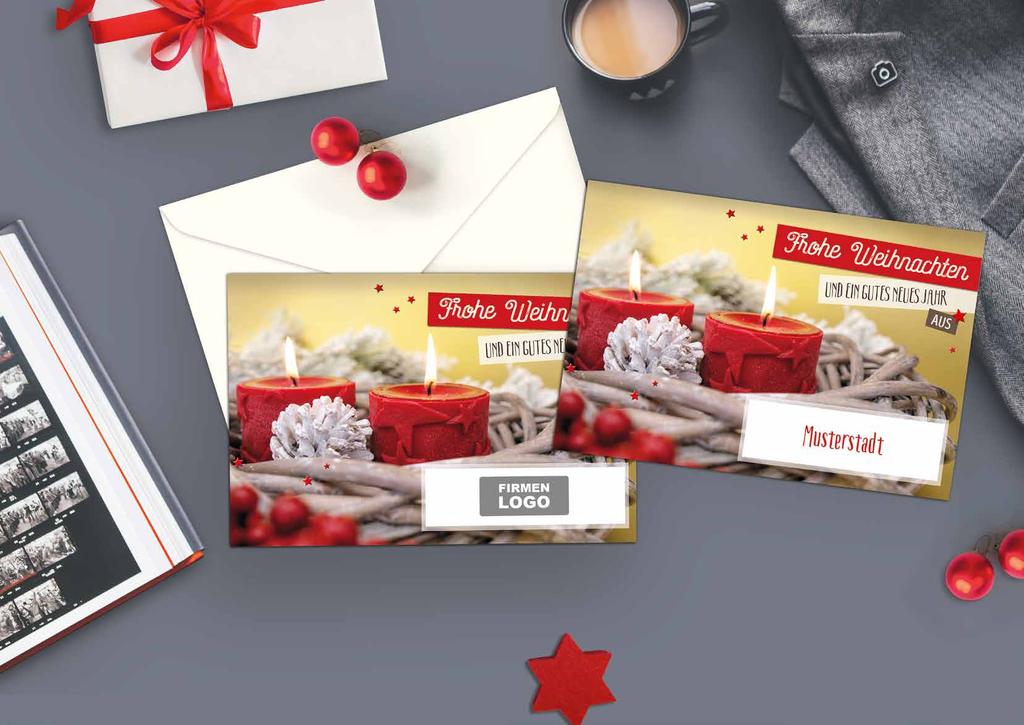 Mit einer Weihnachtskarte aus der neuen Kollektion "Grüße aus..." bieten Sie Ihren Kunden etwas Besonderes! Die Karten sind unverwechselbar, denn sie werden individuell nur für Sie gedruckt.