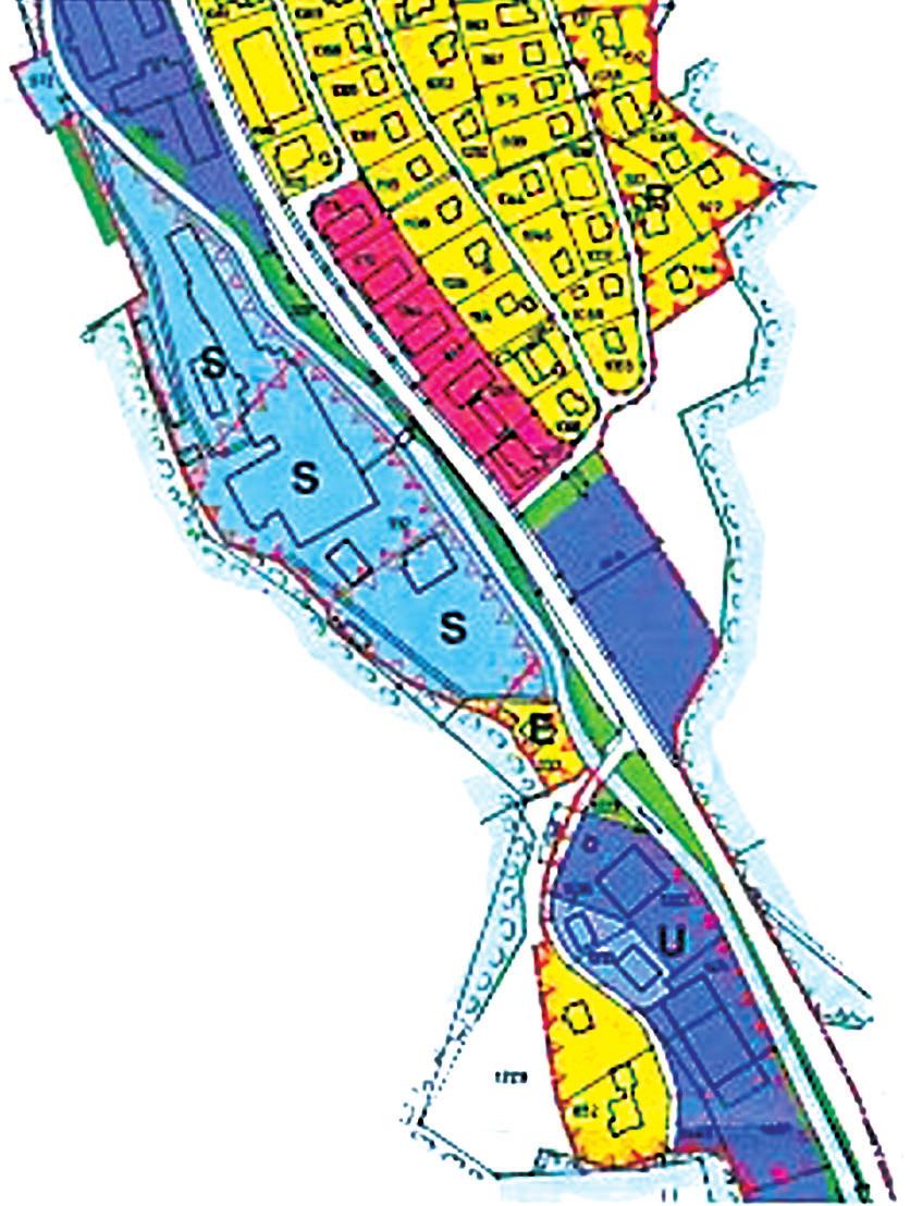 in einem Zonenplan des Kantons Solothurn. Rot, blau und gelb sind im Zonenplan bereits für die Bauzonen reserviert.