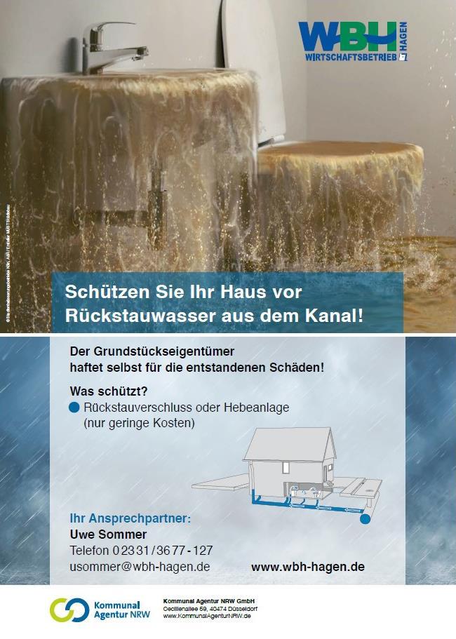 Netzwerk-AG Öffentlichkeitsarbeit Erarbeitung RollUp und DIN A Poster zum Thema Starkregen und Rückstau (Info in Stadtbücherei, Sparkasse, etc. bzw.