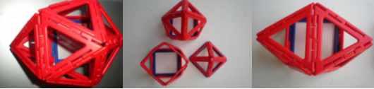 einem Quadrat abgedeckt (16 Dreiecke) Mitte: Auf ein quadratisches Antiprisma aufgesetzte quadr.