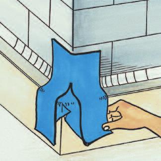 Außenecken (1): Dreieckigen Verstärkungsstreifen passend zum Überstand der Bodenplatte zurechtschneiden und anpassen.
